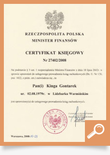 Certyfikat 

księgowy - Kinga Gontarek